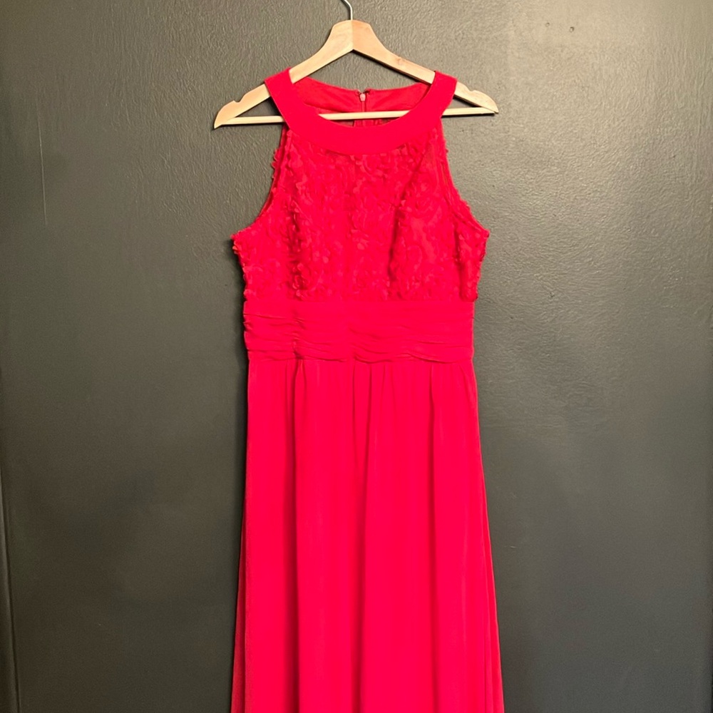 Scarlett Red Chiffon Floral Lacey Long Gown